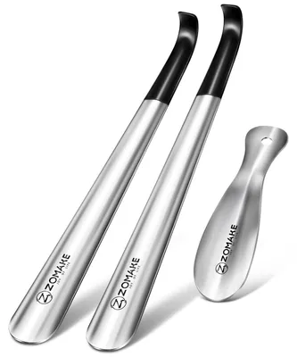 Immagine prodotto di Set di 3 aiutanti per indossare le scarpe: 1 lungo 42 cm, 2 piccoli da 19 cm, in acciaio inossidabile, colore argento