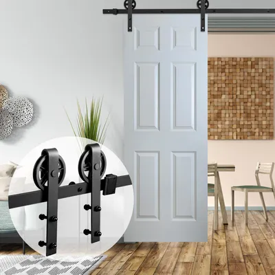 Zdjęcie produktu dla System przesuwnych drzwi ISOISL, 200 cm, z dużymi rolkami, zestaw okuć do drzwi przesuwanych typu "barn door", do drzwi o szerokości 98 cm i grubości 40–45 mm, udźwig 135–150 kg