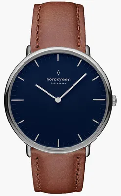 Produktbild von NORDGREEN NR40SILEBRNA Uni-Armbanduhr, Edelstahl-Gehäuse, Leder-Armband