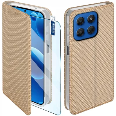 Zdjęcie produktu dla Etui Z Klapką Do Motorola G37 Zamykane Złote Futerał + Szkło 9H