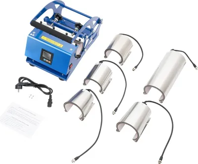 Tassenpresse - 6‑in‑1 Sublimations-/Transferpresse - 600 W - Schnellaufheizung - 0–200°C - Für Keramik & Glas - Blau