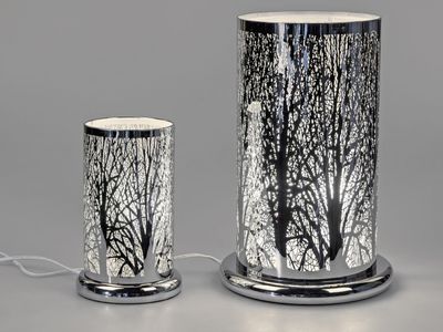 2er Set Tischlampen LEBENSBAUM H. 24cm + 38cm mit Touch silber Metall Formano