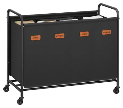 Produktbild von Wäschesammler - Wäschesortierer auf Rollen - 4 Fächer - 200 L Volumen - Oxford-Gewebe - Für Bad/Schlafzimmer/Waschküche - Schwarz
