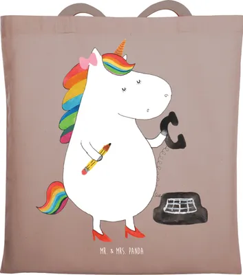 Produktbild von Mr. & Mrs. Panda Jutebeutel Einhorn Sekretärin - Braun Pastell - Geschenk, Laptoptasche, Büro, Tasche, Unicorn, Stoffbeutel, Steuerbüro, Shopping, Einhörner, festival