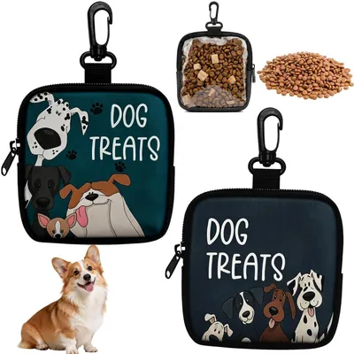 Immagine prodotto di Borsette per snack per cani, confezione da 2, con gancio a moschettone e cerniera
