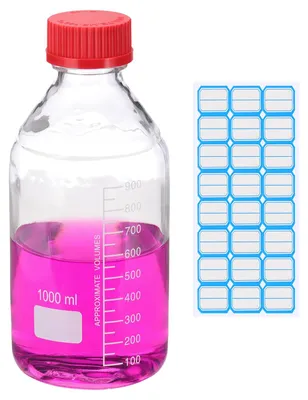 Glasflasche 1000 ml mit GL45-Schraubdeckel, rund