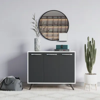 Produktbild von Skye Decor, Piffa - White, Anthracite, Mehrzweckschrank, Weiß, 100 % MELAMINBESCHICHTETE SPANPLATTEN, 100 x 35 x 82 cm