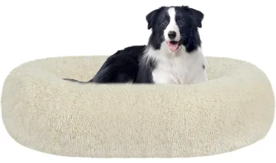 Immagine prodotto di Cuccia ortopedica per cani, forma a ciambella, imbottita, lavabile, diametro 90 cm, color beige