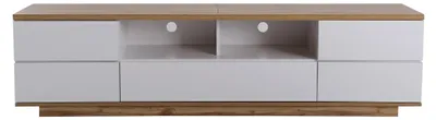 Obrázok produktu pre TV komoda – 180 × 38 × 46 cm – Moderný dizajn – MDF – Police a dvierka – nosnosť do 50 kg – biela