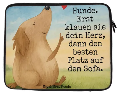 Produktbild von Mr. & Mrs. Panda Laptop Tasche Hund Liebe Design 27 x 36 cm - Weiß - Geschenk, Sprüche, Herz, Hunde, Hülle, Sleeve, Laptophülle, Laptoptasche