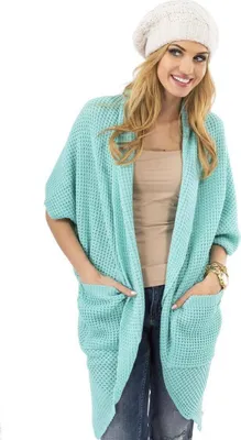 Produktbild von Damen Strickjacke Sweats Poncho Umhang Cardigan Jacke; Mintgrün/M/L