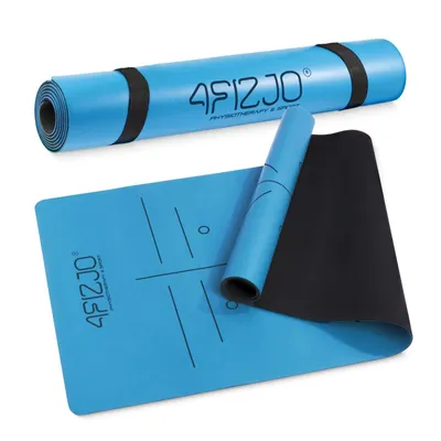 Produktbild von 4FIZJO Fitnessmatte mit Tragegurt, 183x61x0,4 cm, Naturkautschuk PU, Rutschfest, Blau