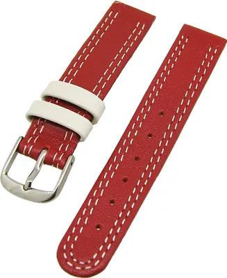 Produktbild von Uhrenarmband Kinder Kalbleder Dunkelrot mit beiger Naht 14mm Dornschließe