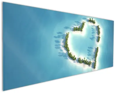 Produktbild von Wallario Küchenrückwand aus Glas, Größe: 125 x 50 cm, Motiv: Insel mit Herz | Spritzschutz | abwischbar | pflegeleicht | in