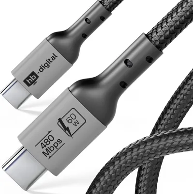 Produktbild von hb-digital USB-C auf USB-C Kabel 2m USB 2.0 60W 480Mbps schwarz