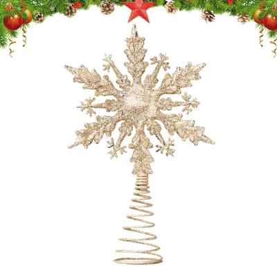 Obrázok produktu pre Špička vianočného stromčeka, hviezda, snehová vločka, 21 cm, zlatá/strieborná