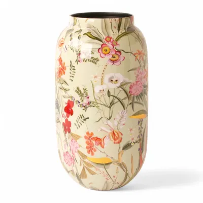 Image de WinQ-Vase en métal avec motif floral - 16 cm de diamètre, 31 cm de haut, romantique et polyvalent pour une décoration élégante