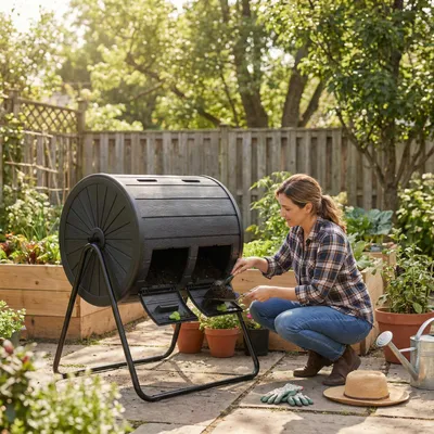Produktbild von Zerbaco Komposter, 142 L, groß, mit 2 Kammern, für Garten, schwarz