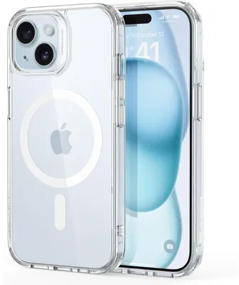 Productafbeelding van Beschermhoes voor iPhone 15, compatibel met MagSafe, voldoet aan militaire normen, transparant, krasbestendig