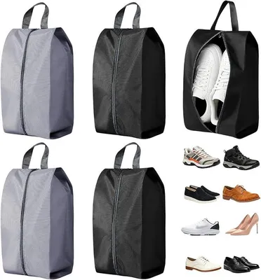 Produktbild von PolkaHome® 4 Schuhbeutel (2 Grau + 2 Schwarz) Große Schuhschutztasche, Staubdicht, Wasserdicht, Atmungsaktiv, Tragbar für Reisen,