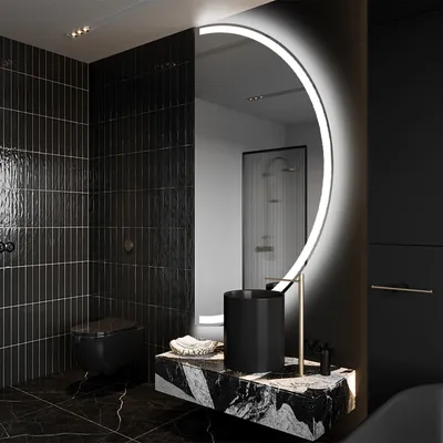 Produktbild von Unregelmäßiger asymmetrischer angeschnitten Spiegel mit LED Beleuchtung 75 x 150 cm - mit LED Beleuchtung - LED Farbe Kaltweiß 7000K - Individuell Nach Maß - Beleuchtet Wandspiegel Lichtspiegel Badezimmerspiegel OKRHA222