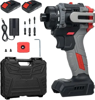 Produktbild von 21-V-Elektroschrauber, 2-in-1-Schlagschrauber + Hammer, buerstenloser, wiederaufladbarer Akkuschrauber, 1/4-Zoll-Sechskantspannfutter, Schlagbohrmaschine mit 2,0-Ah-Akku, variable Geschwindigkeit, 0šC1600 U/min