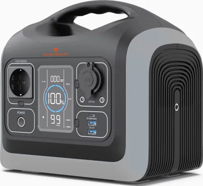 Obrázek produktu pro KAISERWERT Power Station 600W, přenosný generátor energie s bateriemi LiFePO4, 600W (595,20Wh), LED světlo pro kempování a výpadky proudu.