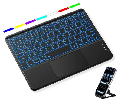 Produktbild von Bluetooth Tastatur mit Touchpad 7-farbiges Backlight Tastatur Schwarz