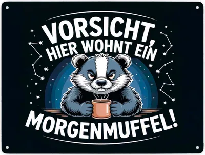 Produktbild von Vorsicht, hier wohnt ein Morgenmuffel! Metallschild XXL in 28x38 cm Dachs mit