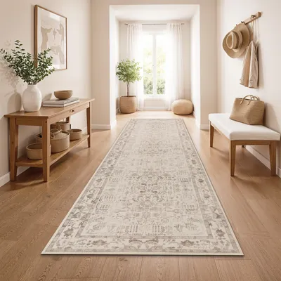 Immagine prodotto di Tappeto da salotto vintage boho moderno a pelo corto lavabile antiscivolo beige dimensioni 80x150 cm