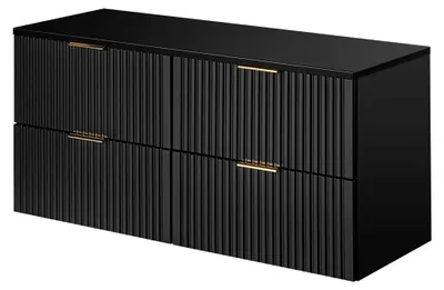 Produktbild von Waschtisch-Unterschrank 120 cm in mattem Schwarz mit gerillter Front und Waschbecken, Badschrank mit 4 Softclose-Auszügen, B/H/T ca. 120,6/59,2/46,5 cm