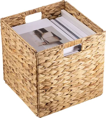 Produktbild von Korb CAO 2er Set 32x32 cm, natur - Handgefertigte Körbe aus Wasserhyazinthe, faltbar mit robusten Griffen. Vielseitig für Schlafzimmer, Büro, Wohnzimmer. Praktisch & Dekorativ, Regalkorb, Aufbewahrung