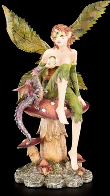Produktbild von Elfen Figur - Dracolia mit Blätterflügeln und Drache - Fantasy Dekoration