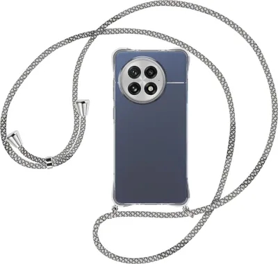 Produktbild von Handykette Backcover-Schutzhülle mit Band (Metall silberfarben) für OnePlus ACE5 5G - weiß/grau kariert