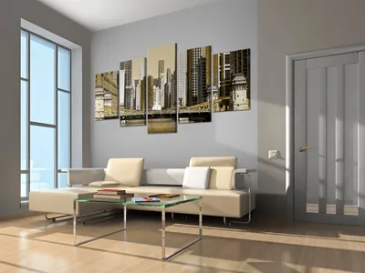 Produktbild von Akustikbild Chicago 200x100 cm Bilder Akustikschaum Hochleistungsschallabsorber Schallschutz Leinwand 5 tlg Wandbild Raumakustik Schalldämmung 030218-1