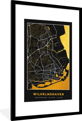 Produktbild von MuchoWow® Gerahmtes Poster Karte - Stadtplan - Wilhelmshaven - Deutschland - Gold 60x90 cm - Poster mit Schwarzem Bilderrahmen Wandposter Rahmen Foto Bilder - Dekoration - Wandposter Wohnzimmer - Hochwertig