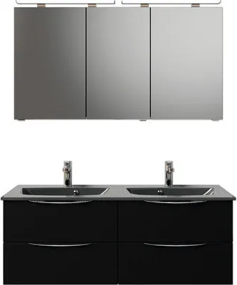 Produktbild von Pelipal Badmöbel-Set Sunline 300 BxHxT 132 x 200 x 48 cm Frontfarbe schwarz matt Badmöbel-Set mit Waschtisch Mineralmarm