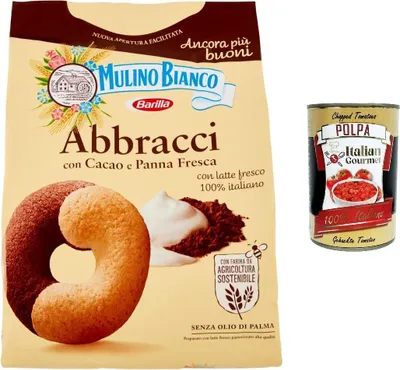 Produktbild von 3x Mulino Bianco Abbracci Shortbread-Kekse mit Kakao und frischer Sahne, ohne Palmöl, geschmacksintensives Frühstück, 700 g + Italian gourmet polpa 400g