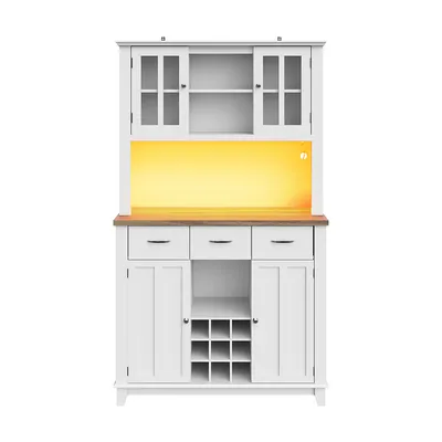 Produktbild von Küchenschrank mit Verstellbaren Ablagen und LED-Beleuchtung Sideboard Hochschrank Küchenbuffet Vitrinenschrank Buffetschrank