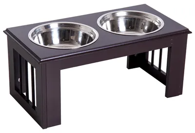 Image de PawHut - Gamelle surélevée pour chien, gamelle pour animaux de compagnie en acier inoxydable et MDF, couleur café