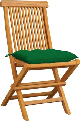 Productafbeelding van vidaXL Klapstoelen met groene kussens, 6 stuks, massief teak hout