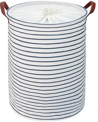 Produktbild von Unyqoos® Faltbarer großer runder Wäschekorb aus verstärkter Baumwolle mit PE-Beschichtung, Zugbandverschluss, wasserdichtes Innenfutter, Ø 38 x H 51 cm
