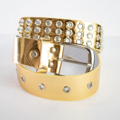Produktbild von Damen-Gürtel mit Strasssteinen 105 cm Metallic-Schimmer Goldfarben