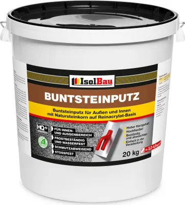 Produktbild von Isolbau - Buntsteinputz für Außen und Innen (Weiß, Grau, Schwarz) 20 kg - BP10 Mosaikputz Dekorationsputz Frostsicher, Wasserfest, Stoßfest