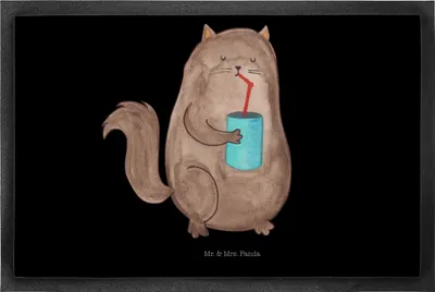 Produktbild von Mr. & Mrs. Panda Bodenvorleger Katze Dose 50 x 75 cm - Schwarz - Geschenk, abstreifer, Durstig, Türvorleger, trinken, Cat, Schmutzmatte, Cats, Schmutzfangmatte, Katzen