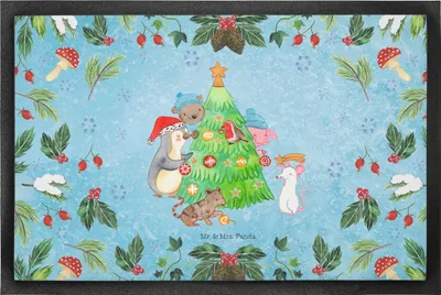 Produktbild von Mr. & Mrs. Panda fußmatte Weihnachtsbaum schmücken 50 x 75 cm - Eisblau - Geschenk, flurmatte, Türvorleger, Weihnachten, Schmutzfänger, Schmutzfangmatte, Bodenvorleger