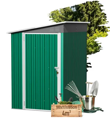 Productafbeelding van Metaal tuinhuis - Tuinberging - 180 x 117 x 185 cm - Deur met slot - Ventilatie - Waterdicht - Hellend dak - Groen