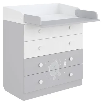Produktbild von Wickelkommode Wickeltisch Babykommode - 4 Schubladen - 80,4 cm breit - Weiß-Grau