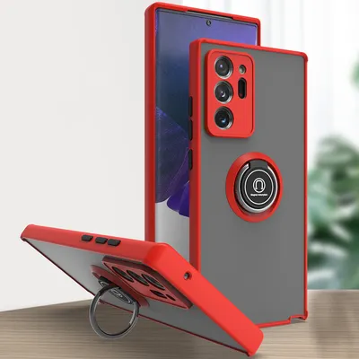 Produktbild von Samsung Note 20 Ultra Hülle, Ring Halter Ständer Matte Transluzent TPU Rahmen Stoßfest Schutzhülle für Samsung Galaxy Note 20 Ultra Rot