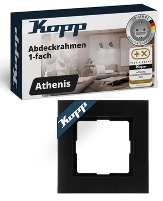 Produktbild von Kopp ATHENIS 1-fach Abdeckrahmen in Matt-Schwarz - 86 x 86 x 9,5 mm - Rahmen für Steckdosen & Schalter - Eleganter Steckdosenrahmen aus Kunststoff - H